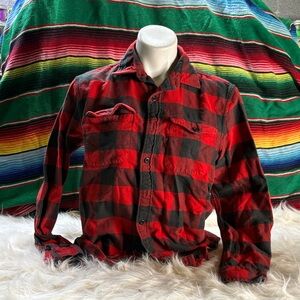 American Eagle Outfitters Red and Black Plaid Shirt Jacket
